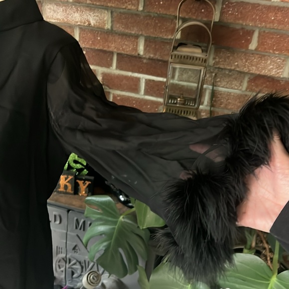 Vintage 60s Shift dress with Chiffon sleeves and Maribou trim - Picture 3 of 5